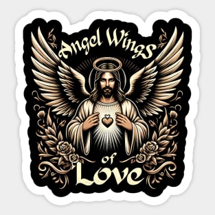 Angel Wings of Love, Jesus with outstretched arms embraces his heart Sticker